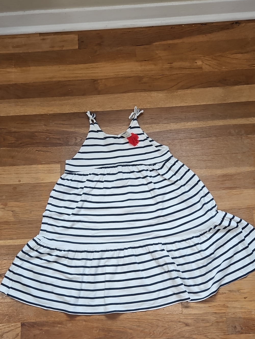 OshKosh B'gosh White and Navy Striped Sundress with Red Flower